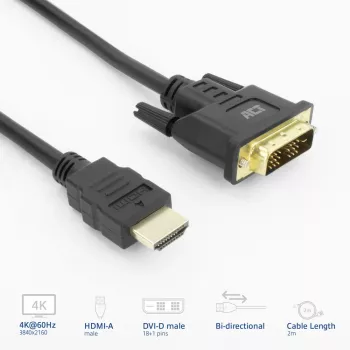 ACT AK3735 videokabel-adapter 2 m HDMI Type A (Standard) DVI-D zwart