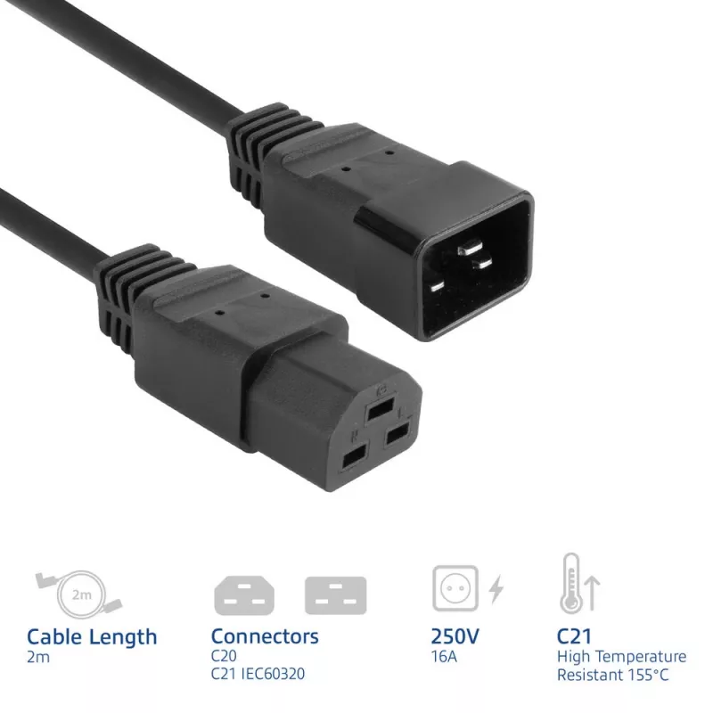 Netkabel ACT C20–C21 IEC60320 zwart 2 m, 250 V 16 A