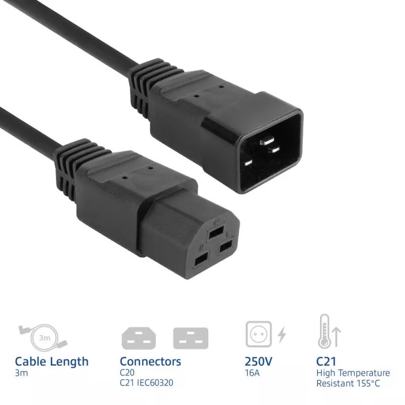 Netkabel ACT C20–C21 IEC60320 zwart 3 m, 16 A, 250 V