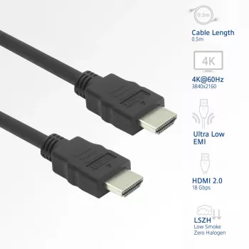 HDMI-kabel ACT AK3871 – 1 m, HDMI Type A naar Type A, HDMI 2.0, 18 Gbit/s, ARC, vergulde contacten, zwart