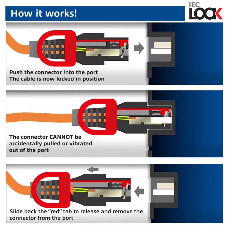 ACT netkabel C14 IEC Lock+ Dual Locking – C15 IEC Lock+ wit 1 m, PC3871