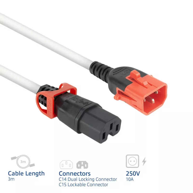 ACT netkabel C14 IEC Lock+ Dual Locking - C15 IEC Lock+ wit 3 m, PC3879