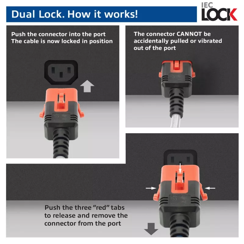 ACT netkabel C14 IEC Lock+ Dual Locking - C15 IEC Lock+ wit 3 m, PC3879
