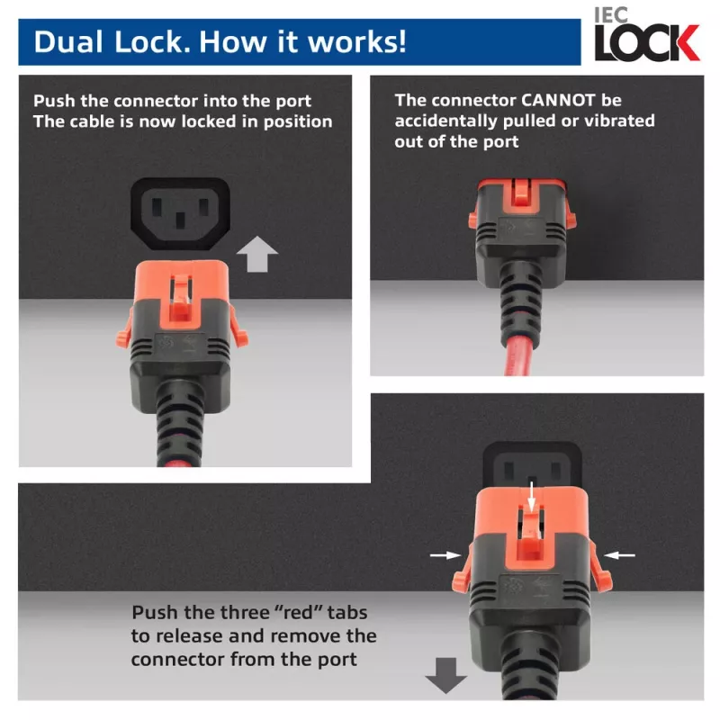 ACT netkabel C14 IEC Lock+ Dual Locking - C15 IEC Lock+ rood 1 m, PC3869