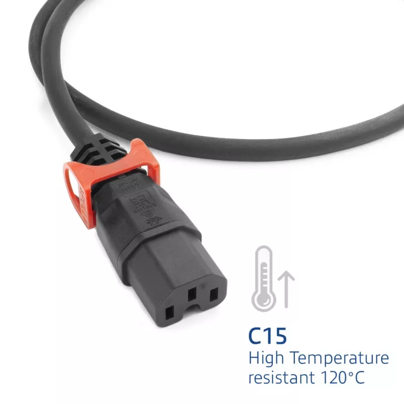 ACT netkabel CEE 7/7 stekker (haaks) – C15 IEC Lock+ zwart 2 m, EL604S