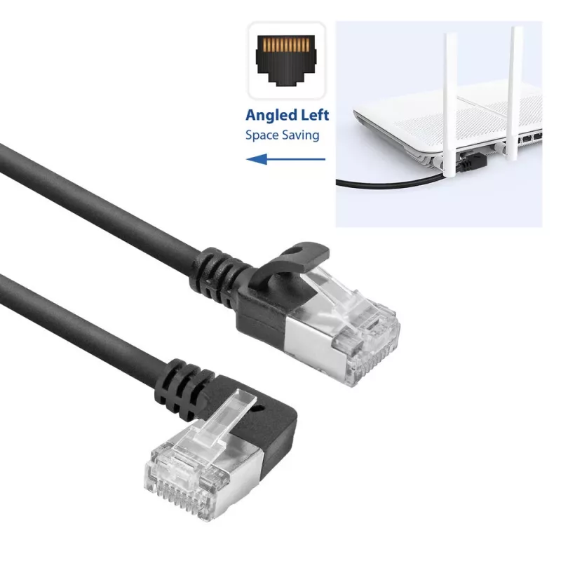 ACT Zwart 2 m U/FTP CAT6A LSZH Slimline-patchkabel met RJ45-stekkers 90° haaks links naar recht