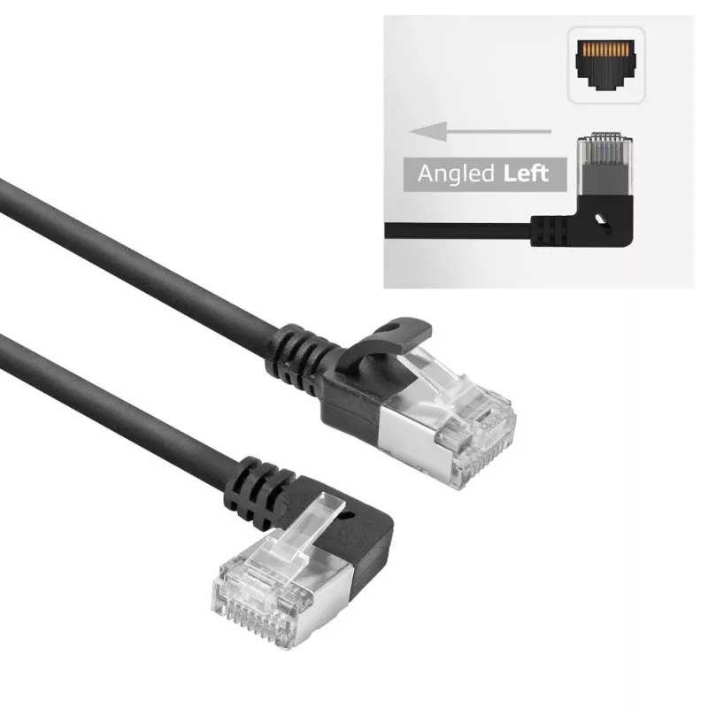 ACT Zwart 3 m U/FTP CAT6A LSZH Slimline-patchkabel met RJ45-stekkers 90° haaks links naar recht