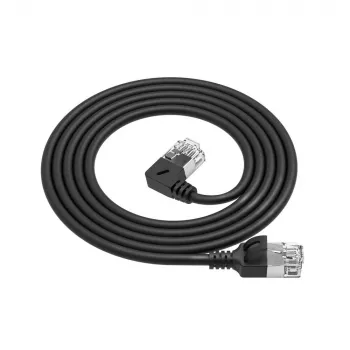 ACT Zwart 1,5 m U/FTP CAT6A LSZH Slimline-patchkabel met RJ45-stekkers, 90° haaks links naar recht