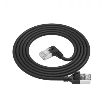 ACT zwart 0,5 m U/FTP CAT6A LSZH Slimline-patchkabel met RJ45-stekkers 90° haaks rechts naar recht