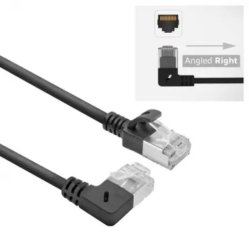 ACT Zwart 2 m U/FTP CAT6A LSZH Slimline-patchkabel met RJ45-stekkers, 90° haaks rechts naar recht