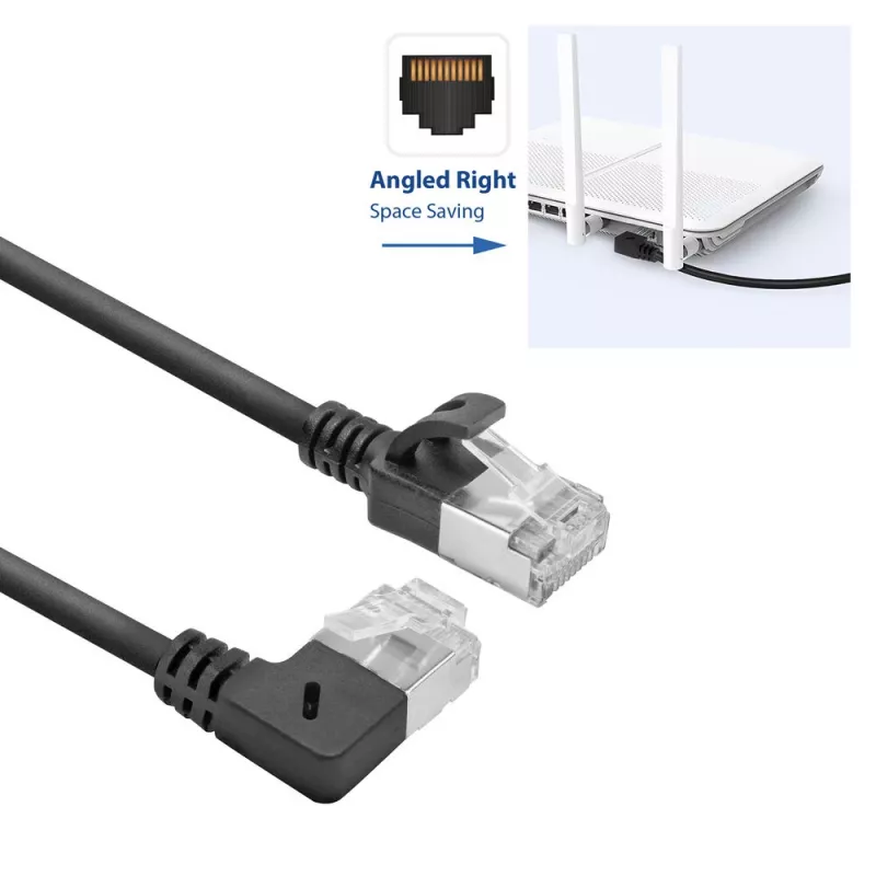 ACT Zwart 2 m U/FTP CAT6A LSZH Slimline-patchkabel met RJ45-stekkers, 90° haaks rechts naar recht