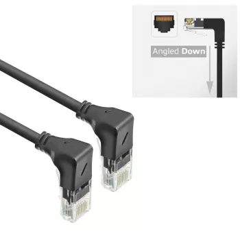 ACT Zwart 3 meter U/UTP CAT6A LSZH Slimline-patchkabel met RJ45-stekkers 90° haaks omlaag naar 90° haaks omlaag