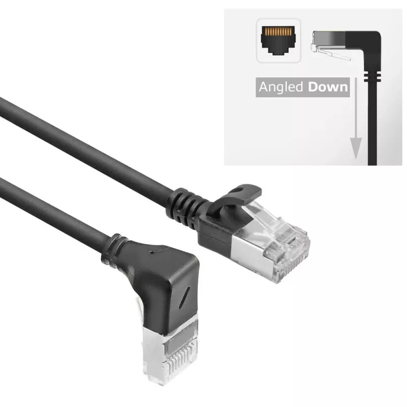 ACT Zwart 2 m U/FTP CAT6A LSZH Slimline-patchkabel met RJ45-stekkers 90° haaks omlaag naar recht