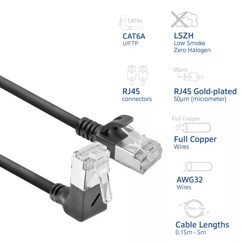 Netwerk-patchkabel ACT DA4905 Cat6a U/FTP (STP) RJ-45 naar RJ-45 zwart 5 m
