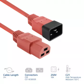 ACT-netkabel C20–C21 IEC60320 rood 2 m, 16 A 250 V
