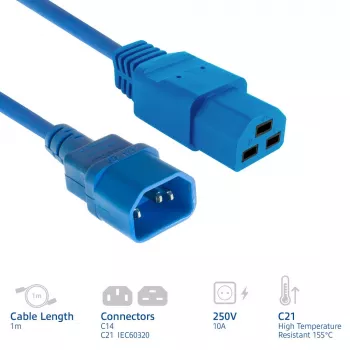 ACT-netkabel C14 naar C21 IEC60320 blauw 1 m, 250 V 10 A