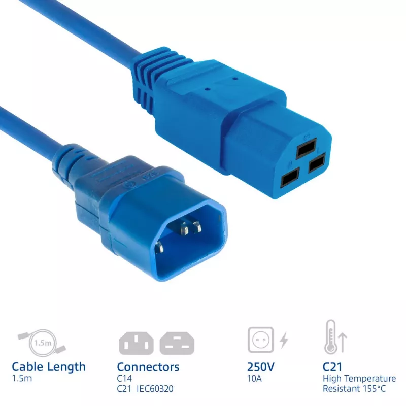 Netkabel ACT C14 naar C21 IEC60320 blauw 1,5 m, 250 V 10 A