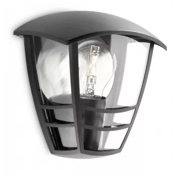 Philips myGarden Creek wandlamp 60W E27 zonder lichtbron, buitenwandlamp, zwart, metaal, IP44, tuin, terras, II