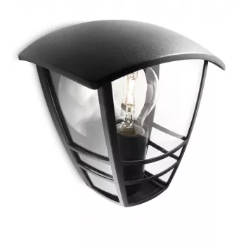 Philips myGarden Creek wandlamp 60W E27 zonder lichtbron, buitenwandlamp, zwart, metaal, IP44, tuin, terras, II