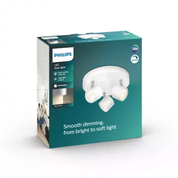 Plafond-/wandlamp Philips dimbare LED Star 3x 16,5 W, 2700 K, 1500 lm, IP20, wit