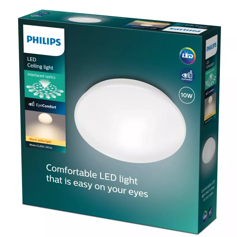 Philips Functional Moire plafondlamp 10 W, LED, vast ingebouwde lichtbron, 2700 K, 1000 lm, IP20, wit