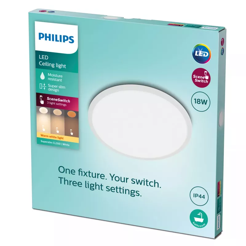 Plafondlamp Philips Functional Super slank 18 W LED, rond, wit, niet-vervangbare lichtbron, 220–240 V