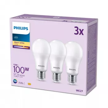 Philips lamp 100W A65 E27 x3, 13 W, 100 W, E27, 1521 lm, 15000 h, warmwit