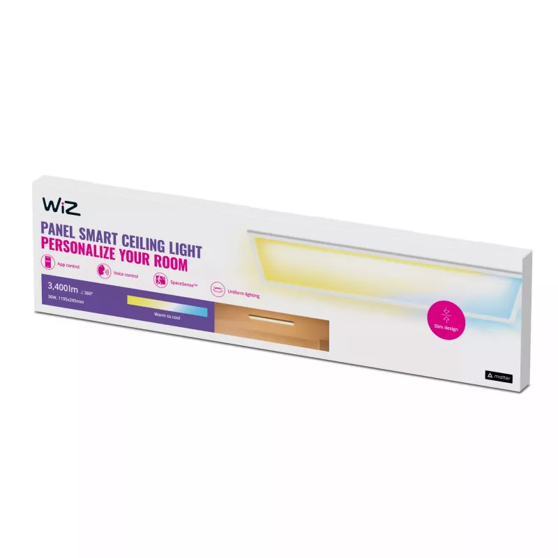 LED-plafondpaneel Signify WiZ Panel Ceiling 36 W rechthoekig — 36 W, Wi‑Fi/Bluetooth, 220–240 V, wit
