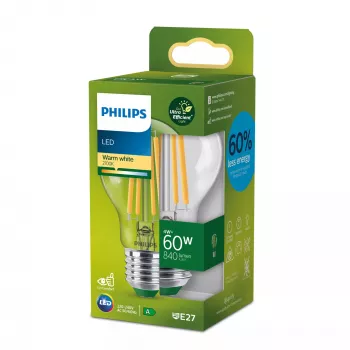 Philips filamentlamp helder 60W A60 E27, 4 W, 60 W, E27, 840 lm, 50000 h, warmwit