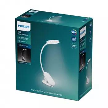 Philips Functional Forys klembureaulamp, wit, kunststof, slaapkamer, woonkamer, kantoor, hedendaags, IP20, III
