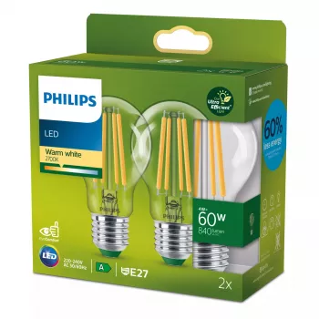 Philips filamentlamp helder 60W A60 E27 x2, 4 W, 60 W, E27, 840 lm, 50000 h, warmwit