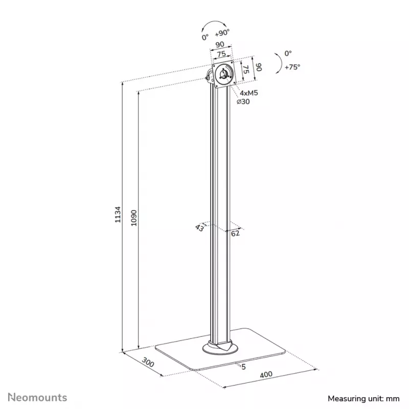 Tabletvloerstandaard Neomounts FL15-627BL1 — universeel, afsluitbaar, max. belasting 3 kg, zwart