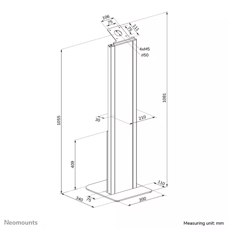 Tablet-vloerstandaard Neomounts FL15-628BL1 — universeel, afsluitbaar, max. belasting 3 kg, zwart