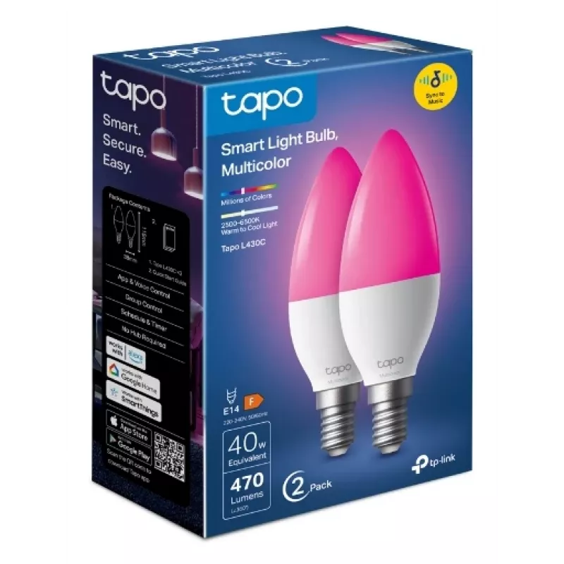 TP-Link Tapo L430C slimme lamp, 2-pack, meerkleurig, E14