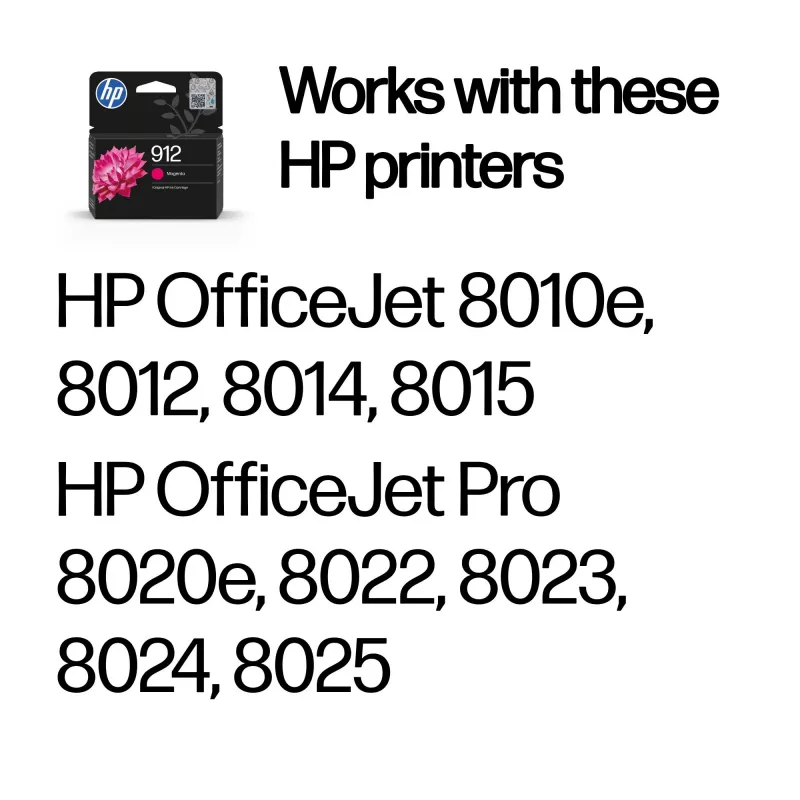 HP 912 Magenta Originele inktpatroon, Magenta, 1 st., 315 pagina's