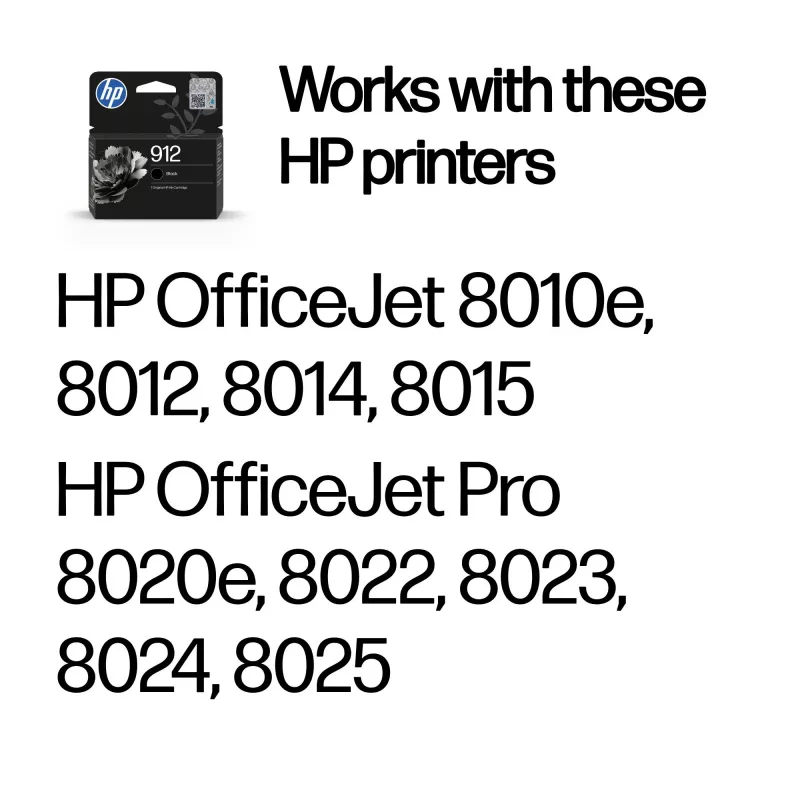 HP 912 Zwart Originele inktpatroon, Zwart, 1 st., 250 pagina's