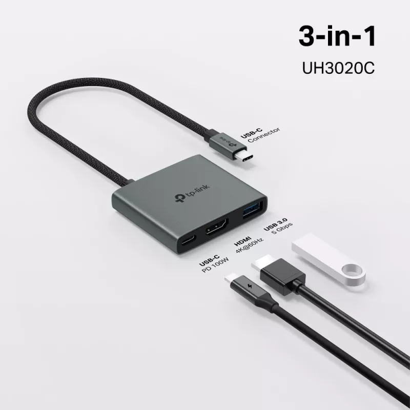 TP-Link UH3020C Interface-hub USB Type-C 5000 Mbit/s Grijs