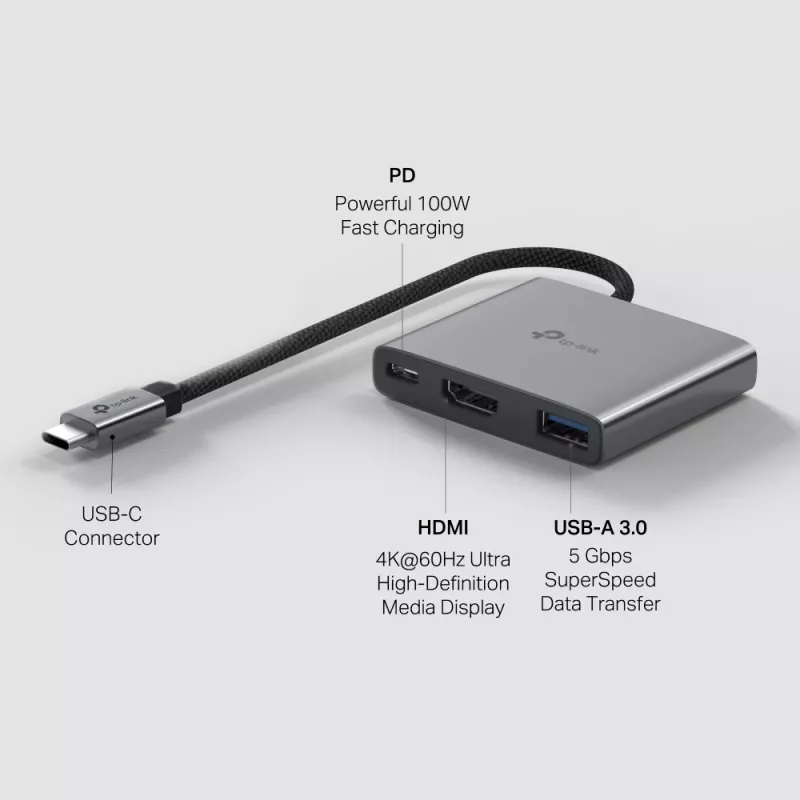 TP-Link UH3020C Interface-hub USB Type-C 5000 Mbit/s Grijs