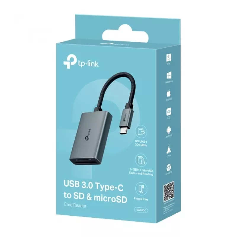 TP-Link UA430C Kaartlezer USB 3.2 Gen 1 (3.1 Gen 1) Type-C Grijs