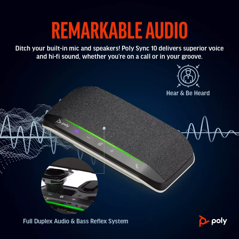HP Poly Sync 10 Microsoft Teams gecertificeerde speakerphone, zilver, Windows 10, Windows 11, MacOS, RoHS, Federal Communications Commission (FCC), CE, 182 mm, 89 mm