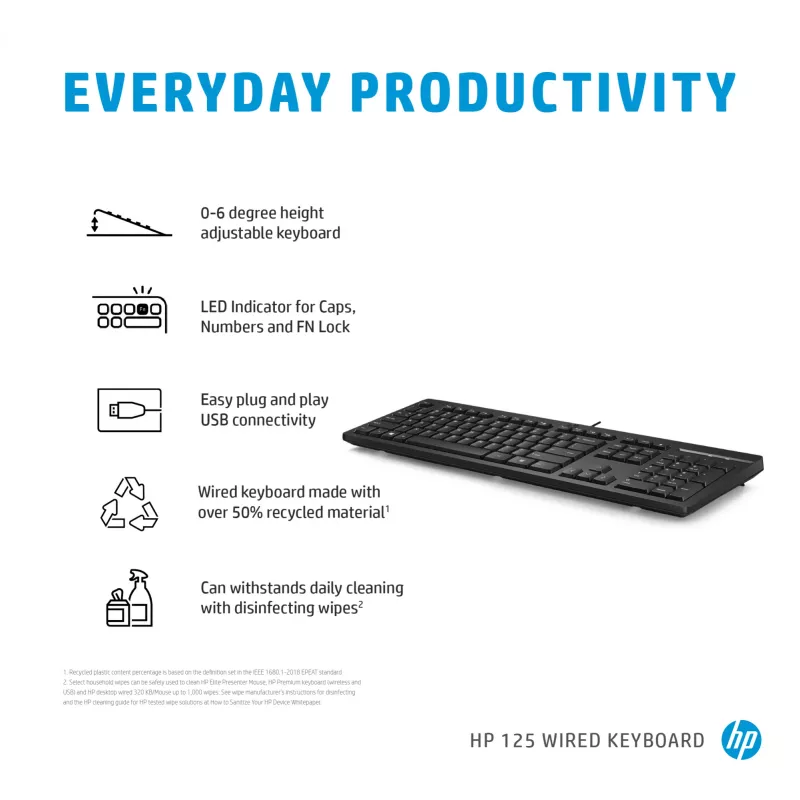 HP 125 bedraad toetsenbord full-size USB membraan zwart