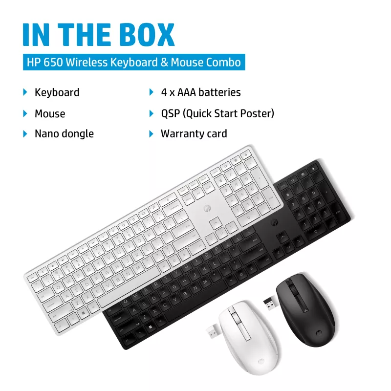 HP 650 draadloze toetsenbord-muiscombo full-size draadloos membraan