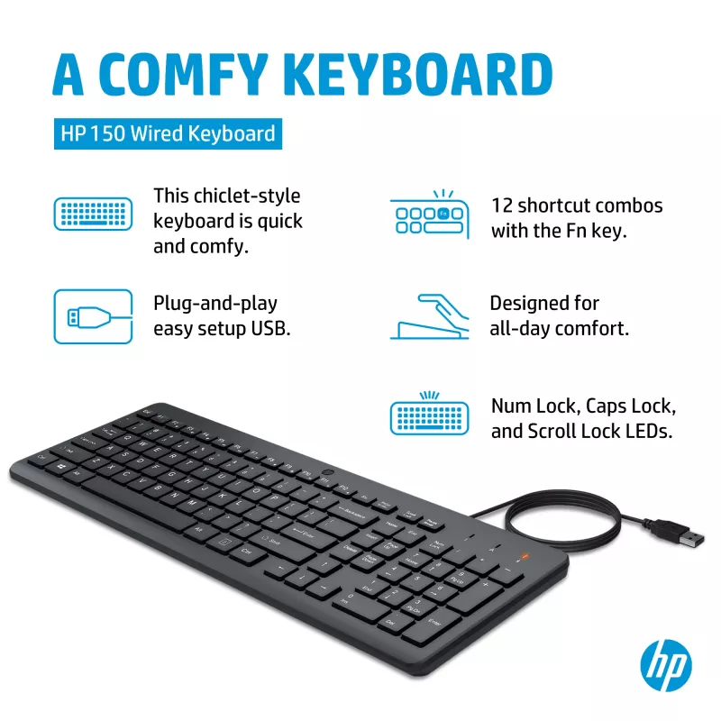 HP 150 bedrade toetsenbord full-size USB zwart 664R5AA#ABD