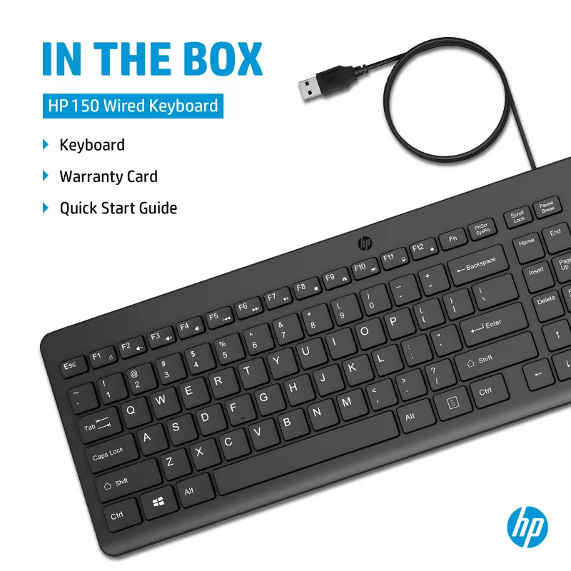 HP 150 bedrade toetsenbord full-size USB zwart 664R5AA#ABD