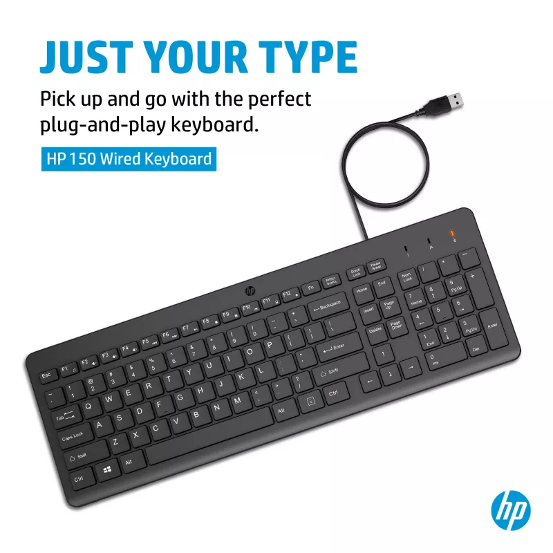 HP 150 bedrade toetsenbord full-size USB zwart 1m kabel