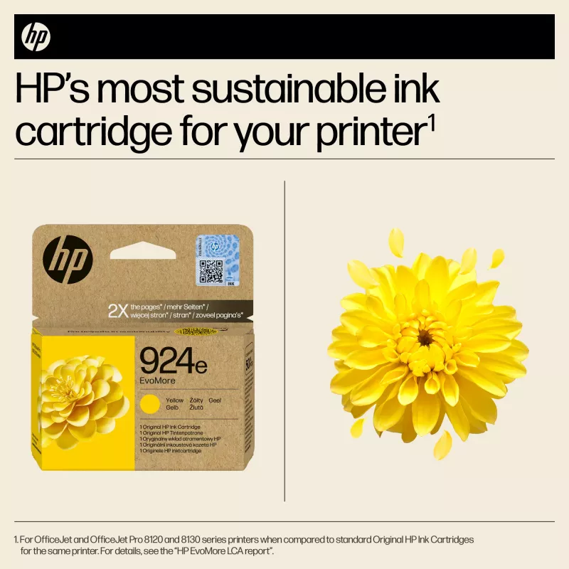HP 924e EvoMore Geel Originele inktcartridge, Geel, 1 stk., 800 pagina's