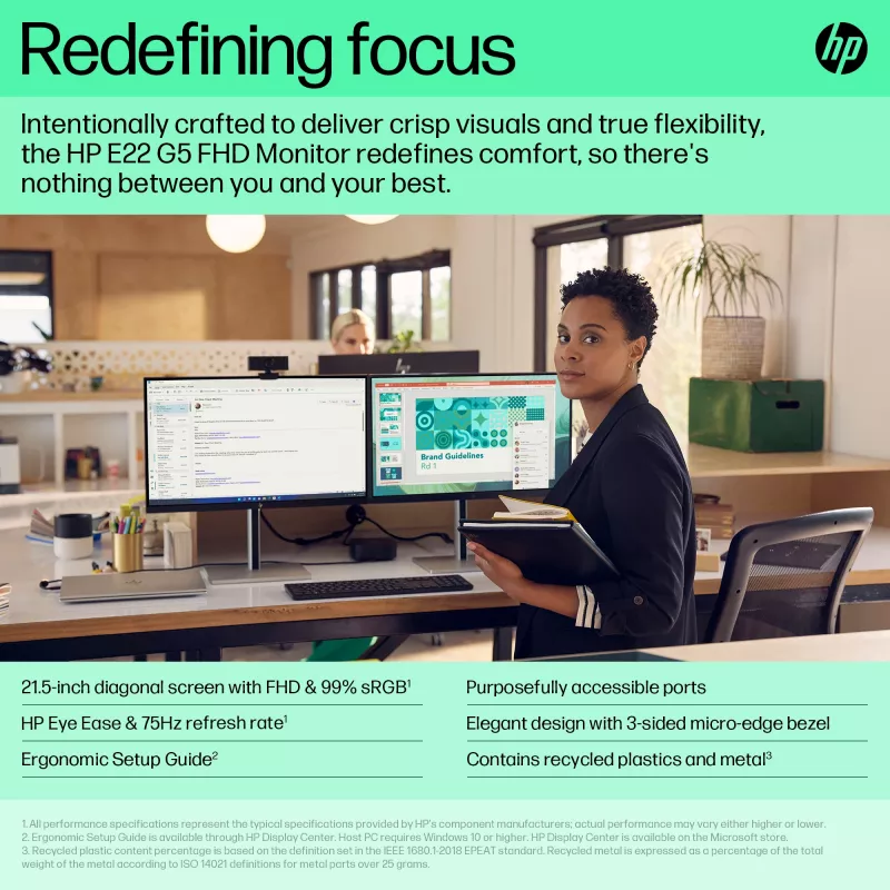 HP E-Series E22 G5 FHD monitor, 54,6 cm (21,5 inch), Full HD, LCD, 5 ms (refurbished)
