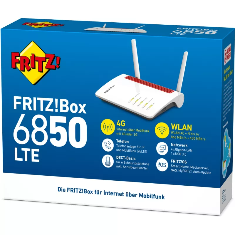 Box FRITZ 6850 LTE Draadloze router Gigabit Ethernet Dualband (2,4 GHz / 5 GHz) 4G Wit