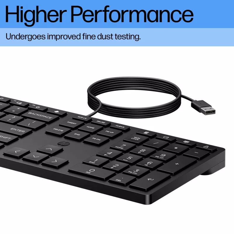 Bedraad toetsenbord HP 320K — USB full-size, recht layout, 1,8 m kabel, zwart