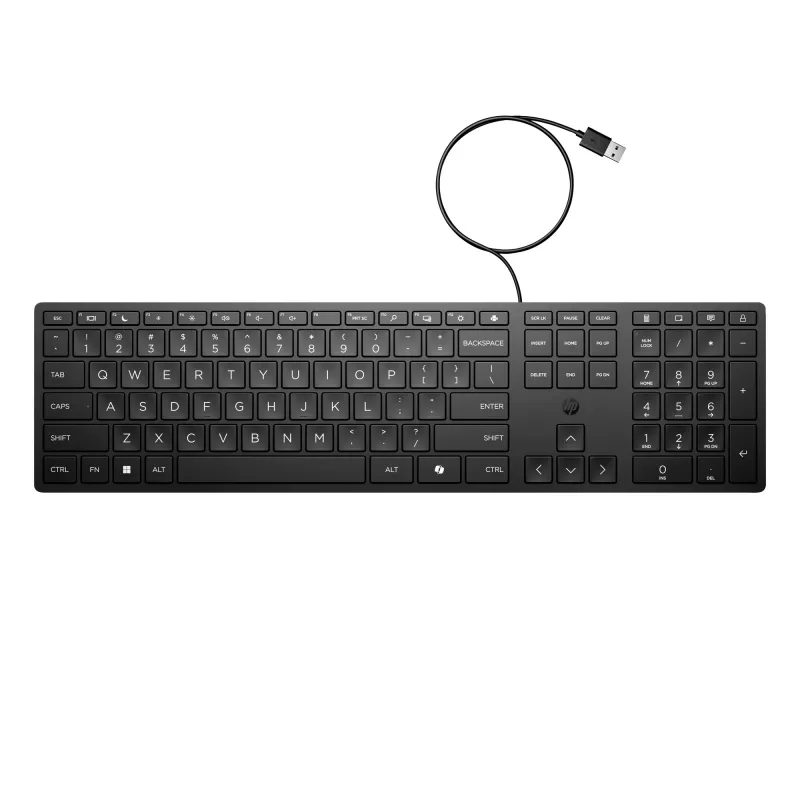 Bedraad toetsenbord HP 320K — USB full-size, recht layout, 1,8 m kabel, zwart